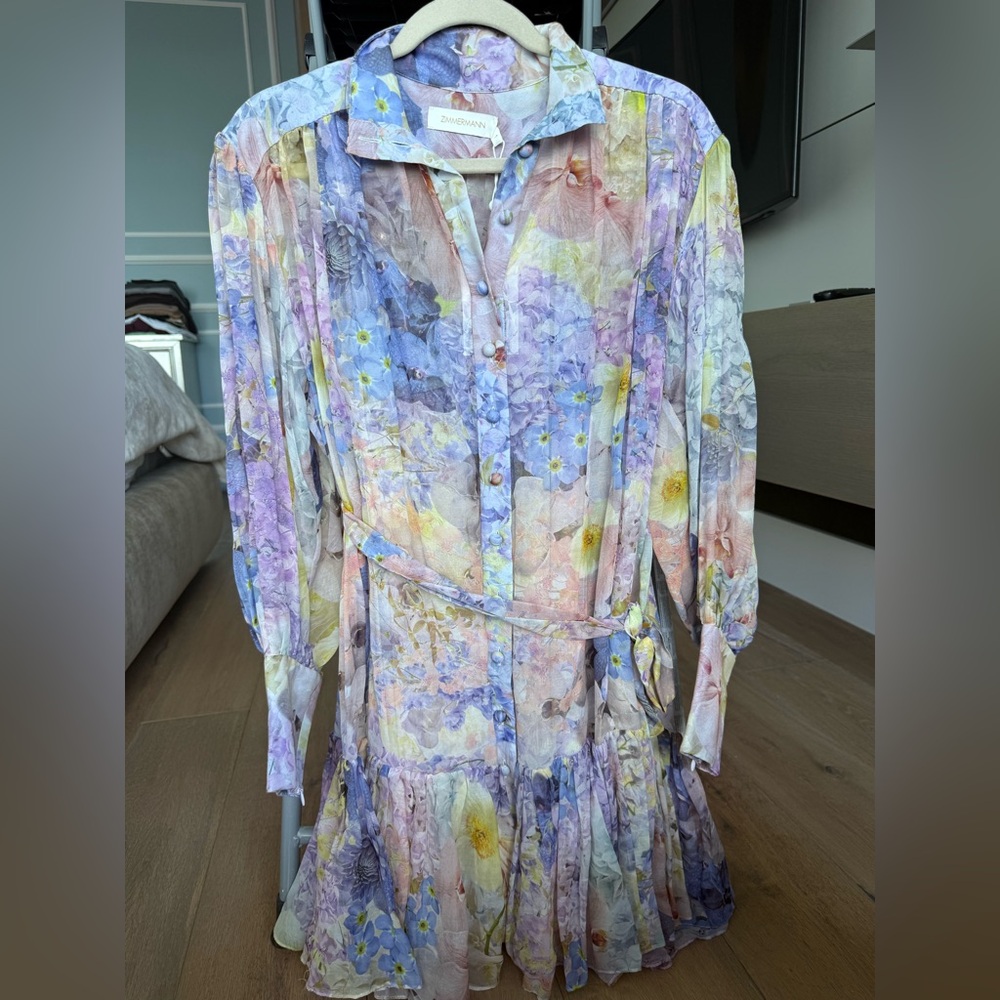 Zimmermann Pastel Multi Floral Long-Sleeve Midi Dress